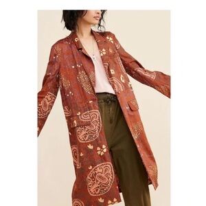 Free People Cognac Trench Coat with Bohemian Print XL